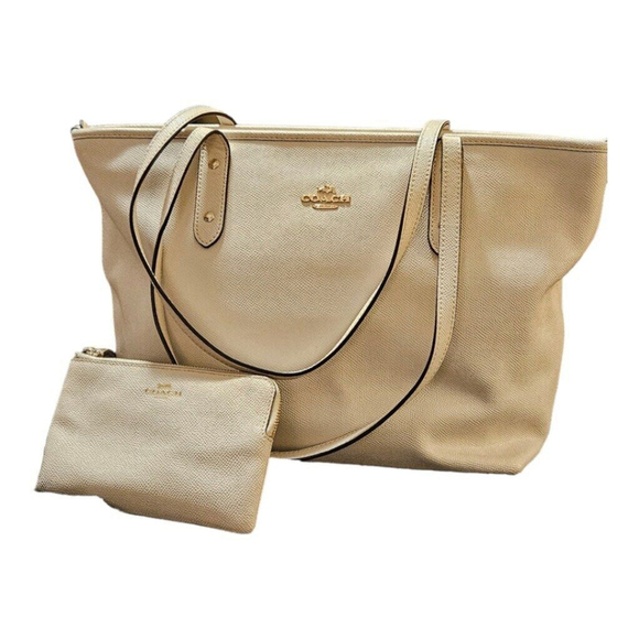 Coach Cream Tote Bag with Cream Wristlet - Picture 2 of 16